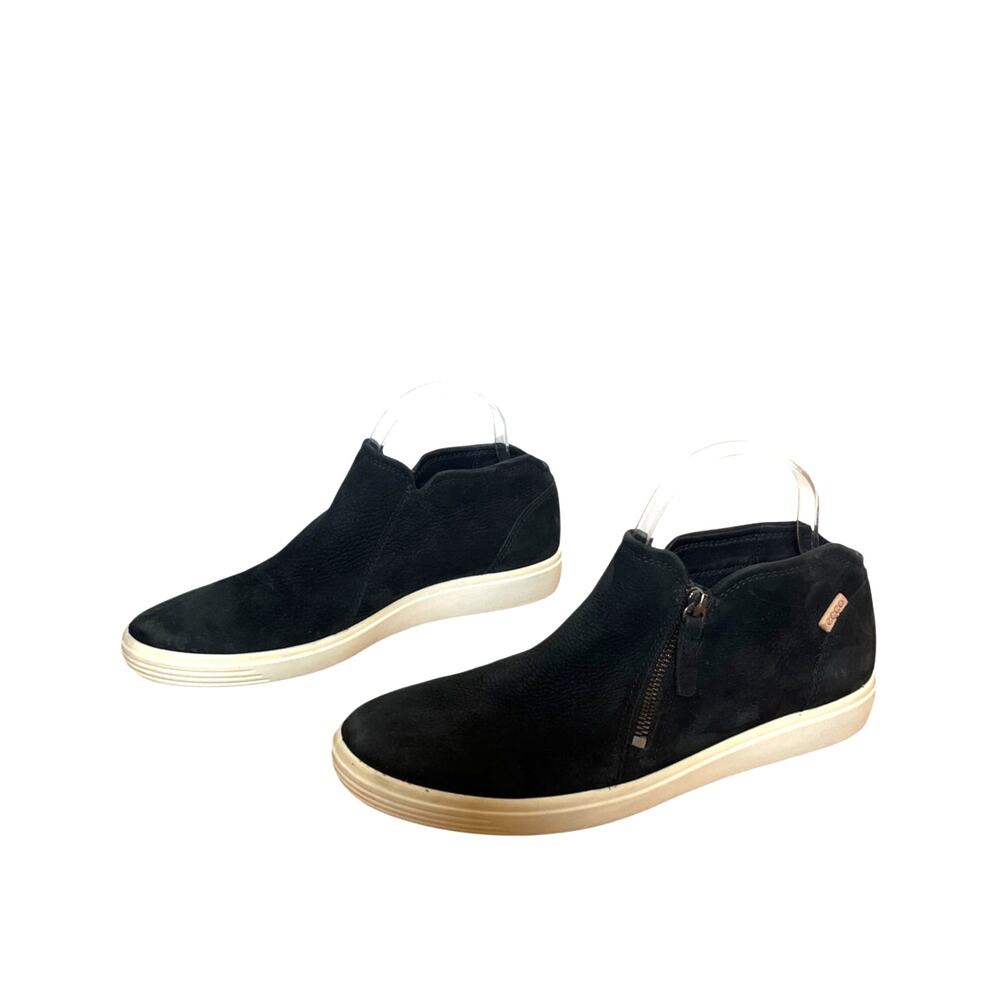 ECCO Womens Soft 7 Nubuck Suede Leather Zip Bootie Black Size 10 Comfort Sneaker - Picture 1 of 7